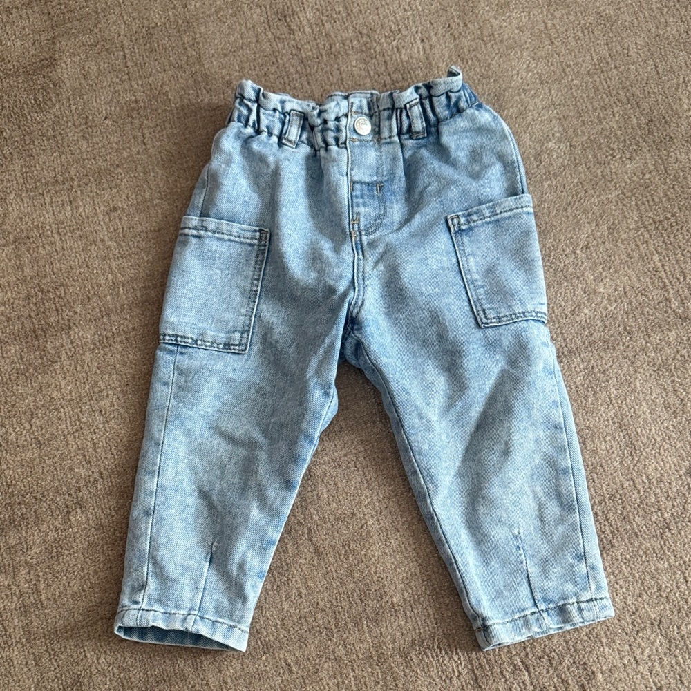 Paper bag cinch waist baggy Denim Jeans